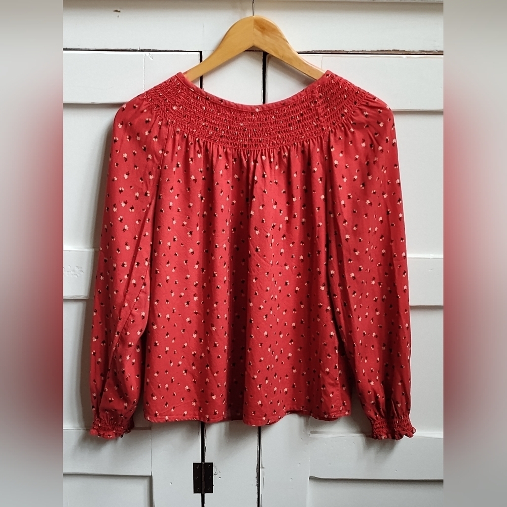 Sonoma Red Floral Women's Top | Pullover| Long Sleeve| Size Small